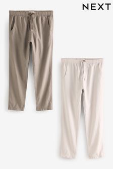 Mushroom Brown/Light Grey Linen Cotton Elasticated Drawstring Trousers 2 Pack (B63202) | OMR23