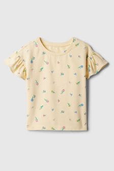 Yellow Floral - Gap Print Short Flutter Sleeve Crew Neck T-shirt (3mths-5yrs) (B63243) | kr150