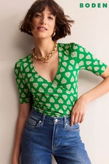 Boden Green Wrap Front Jersey Top (B63246) | $82