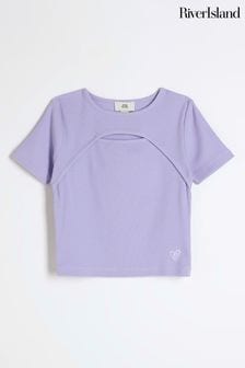River Island Blue Girls Rib Cut Out T-Shirt (B63274) | 84 SAR