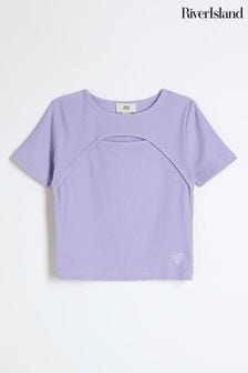 River Island Blue 100% Cotton Girls Rib Cut Out T-Shirt (B63274) | $21