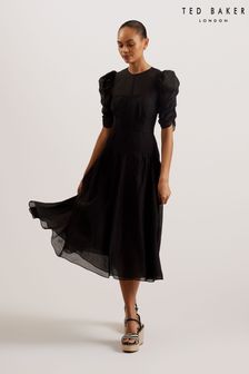 Ted Baker Black Tatsu Puff Sleeve Midi Dress (B63304) | 1,594 SAR