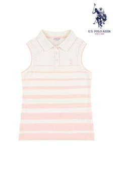 U.S. Polo Assn. Girls Natural Stripe Sleeveless Polo Shirt