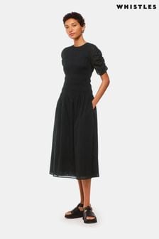 Whistles Petite Avery Smocked Black Dress (B63643) | KRW318,100