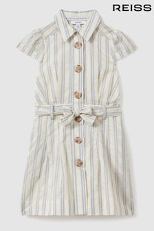 Reiss Blue Selena 13-14 yrs Cotton-Silk Striped Dress (B63665) | $138