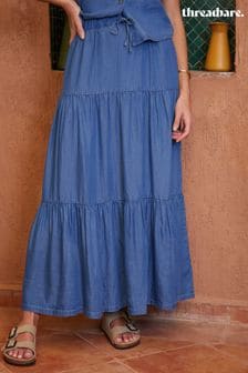 Threadbare Blue Pull On Tiered Chambray Midi Skirt (B63727) | $55