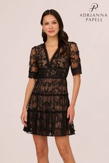 Adrianna Papell Lace Embroidery Black Dress