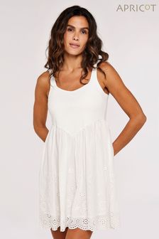 Apricot White Rib Jersey And Broderie Dress (B63875) | $69