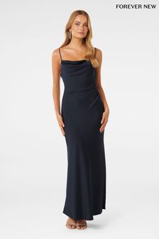 Синій - Назавжди нова атласна сукня максі Mia з човником (B63950) | 6 294 ₴