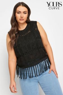 Yours Curve Black Fringe Crochet Vest (B63999) | $46