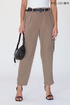 Brown - Religion hlače z žepi v stilu raya (B64162) | €64