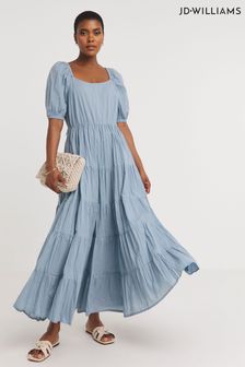 Jd Williams Blue Cotton Volume Maxi Smock Dress (B64325) | 240 zł
