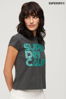 Superdry Black Retro Glitter Logo T-Shirt (B64334) | kr440