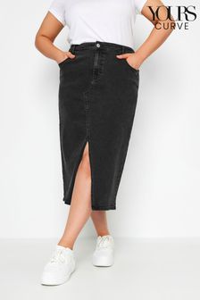 Yours Curve Black Midi Denim Skirt (B64474) | 144 QAR