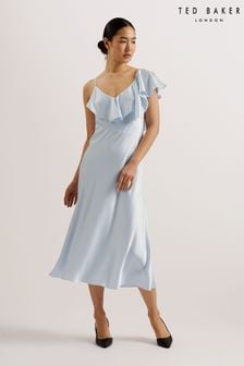 Ted Baker Blue Keomi Waterfall Ruffle Midi Slip Dress (B64511) | €287