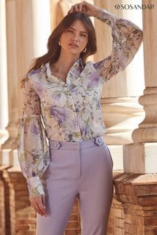 Sosandar Purple Floral Print Sheer Sleeve Shirt (B64643) | HK$504