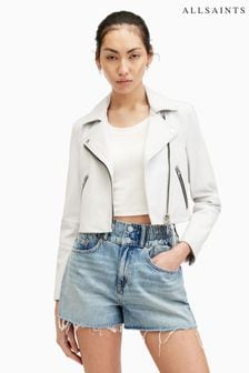 AllSaints White Dalby Crop Biker Jacket (B64692) | €396