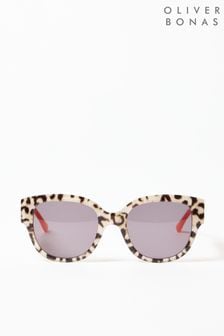 Oliver Bonas Peach Cat-Eye-Sonnenbrille aus Acetat mit Animalprint, Weiß (B64750) | 93 €