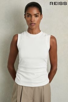 Reiss White Trudy Ribbed Ruched Waist Vest (B64887) | $67