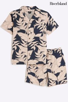 River Island Black Boys Leaf Print Shirt and Shorts Set (B64920) | KRW59,800 - KRW74,700