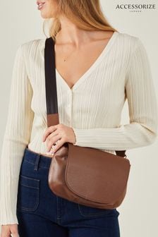 Accessorize Brown Leather Webbing Strap Cross-Body Bag (B64921) | AED379