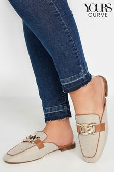 Brown Chain Detail Mule Loafers In Extra Wide EEE Fit