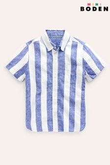 Boden Blue Stripe Cotton Linen Shirt (B64992) | $40 - $46