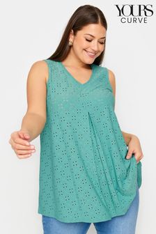 Yours Curve Blue Broderie Pleated Swing Vest (B65072) | €23