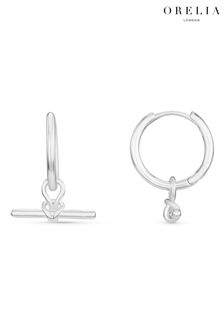 Orelia London Silver Tone Dainty T-Bar Knot Small Hoop Earrings