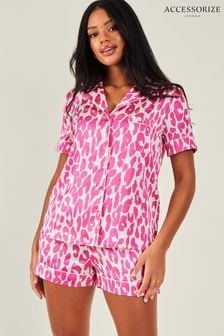 Accessorize Pink Leopard Print Satin Pyjama Set (B65211) | AED265