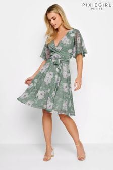 綠色 - Pixiegirl Petite Floral Print Mesh Wrap Dress (B65250) | NT$1,820