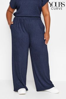 Yours Curve Blue Crinkle Plisse Trousers (B65251) | OMR16