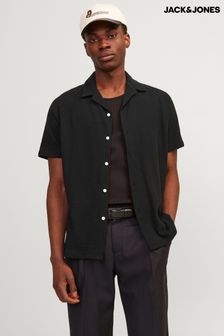 JACK & JONES Black Toweling Cuban Collar Short Sleeve Shirt (B65415) | 148 QAR