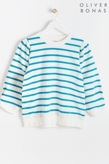 Oliver Bonas Green Stripe Pleat Sleeve T-Shirt (B65436) | KRW96,100