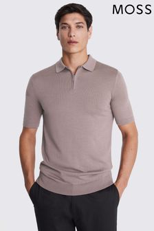 MOSS Merino Quarter Zip Polo Shirt (B65483) | kr649