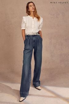 Mint Velvet Blue Pleat Front Wide Jeans (B65559) | kr1 810