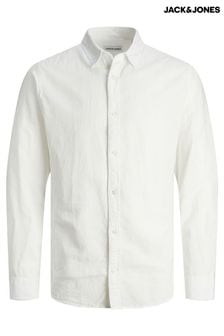 JACK & JONES White Linen Blend Long Sleeve Shirt (B65727) | 191 SAR