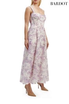 Bardot White/Purple Adaline Broderie Midi Dress (B65850) | $264