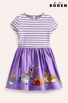 Boden Purple Woven Mix Appliqué Dress (B65976) | Kč1,350 - Kč1,545