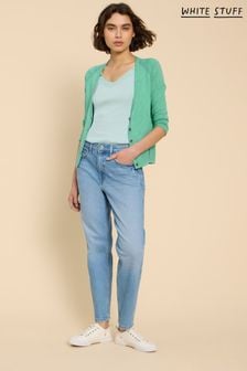 White Stuff Green Naria V-Neck Cotton/Linen Mix Cardigan (B65996) | $77