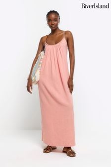 River Island Pink Textured Slip Midi Dress (B66055) | kr519