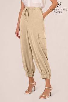 Adrianna Papell Utility Woven Drawstring Waist Natural  Joggers (B66104) | OMR20