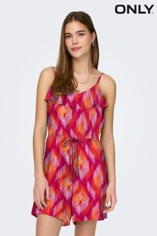 ONLY Purple Mosaic Print Ruffle Cami Playsuit (B66136) | $48