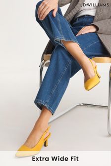 JD Williams Yellow Flexi Sole Kitten Heels Slingback Shoes In Extra Wide Fit (B66189) | LEI 179