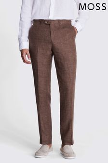 MOSS Tailored Fit Rust Linen Brown Trousers (B66192) | 544 QAR