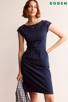 Синий - Трикотажное платье с вышивкой ришелье Boden Florrie (B66197) | €109