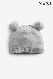 Grey Double Pom Knitted Baby Hat (0mths-2yrs) (B66274) | KRW14,900