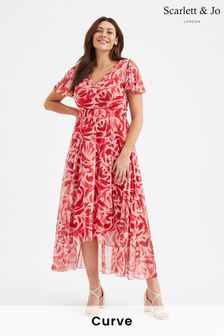 Scarlett & Jo Red Tilly Print Angel Sleeve Sweetheart Dress (B66434) | 445 QAR