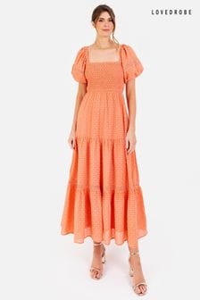 Помаранчевий - Багатоярусна сукня мідаксі з гофром спереду з декоративними деталями (B66474) | 4 577 ₴