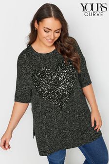 Yours Curve Black Heart Sequin Embellished Top (B66502) | AED133